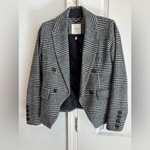 Avec Les Filles Black & White Checkered Double-Breasted Blazer
